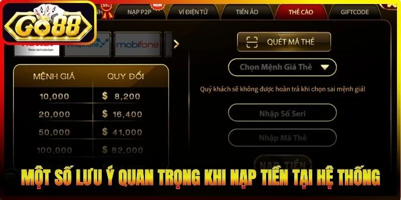 Một số lưu ý quan trọng khi nạp tiền tại hệ thống