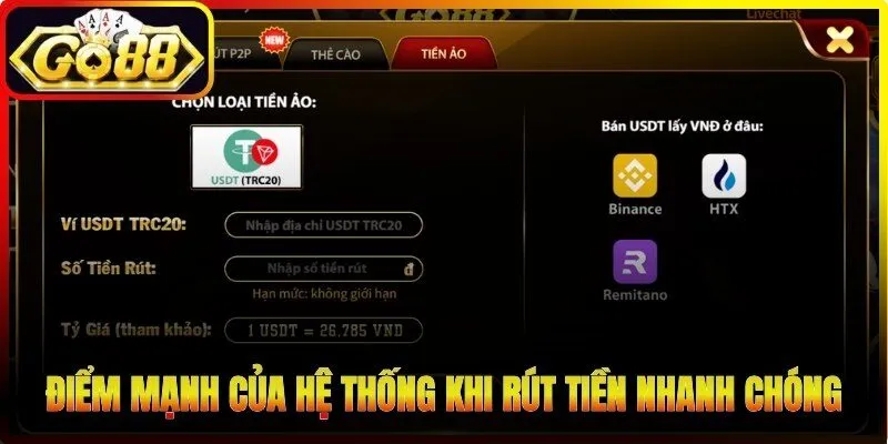 Điểm mạnh của hệ thống khi rút tiền nhanh chóng